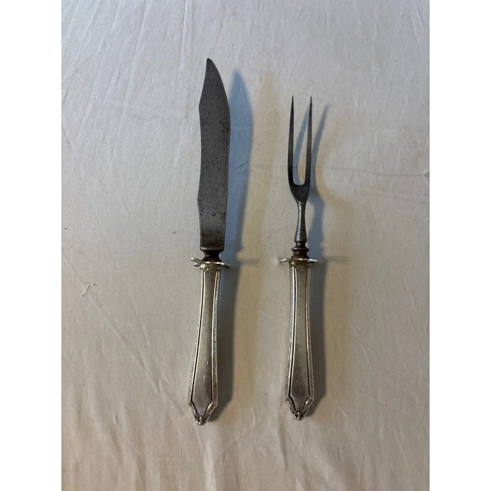 Unbranded Antique Carving Set OS Silver Fair Monogrammed D Carbon Steel 2pc